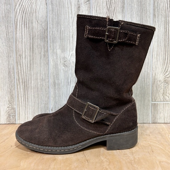 Bass Brown Suede Mid Calf Moto Style Zip Side Boots Size 8.5 - Picture 1 of 9